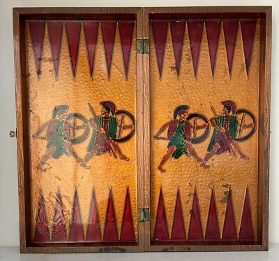 VTG Greek God Poseidon Goddess Aohna Gladiator Copper Foiled Enamel Backgammon - Image 1 of 4