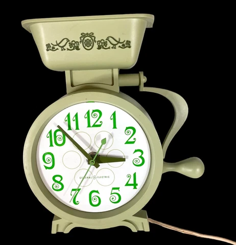 Vintage Kitchen Wall Clock Avocado Green General Electric Coffee Grinder Shape Cover