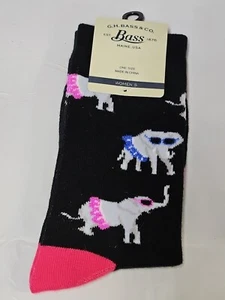  G H Bass & Co. Women’s Socks  Elephants In Tutus And Sunglasses Black Pink NWT  - Picture 1 of 5