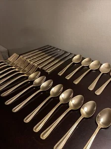 SET GOLD EDELSTAHL BESTECK PERLENMUSTER 28 TEILE - Bild 1 von 5