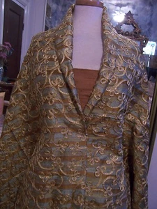 DESIGNER FABRIC STRIPE CHAMPAGNE LT GREEN DUPPIONI W/ SILK BRAID EMBROIDERY OVER - Picture 1 of 1