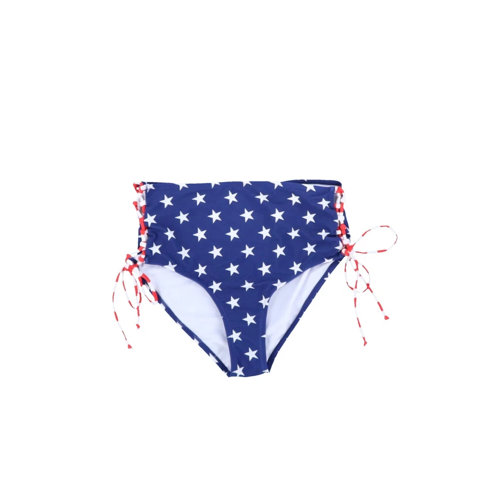 California Waves Junior's Bikini Bottoms High Waisted Side Tie Navy Stars L New - Image 1 of 2