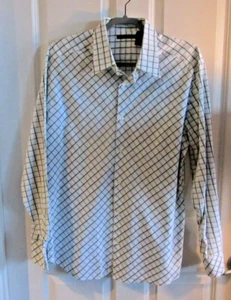 Claiborne Hemd Herren XL Knopfleiste weiß schwarz Fensterscheibe langarm - Bild 1 von 8