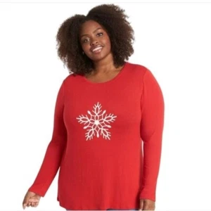 Langarm-T-Shirt Lane Bryant rot Schneeflocke, Größe 14/16 - Bild 1 von 5