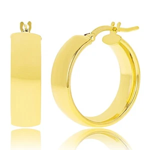Italienische 14k Gelbgold abgerundete flache Röhre kleine hohle Ohrringe 20 mm x 6 mm - Bild 1 von 4
