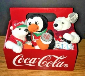 Coca Cola Wooden 6-Pack with 6-Pack of Sports Bean Bag Plush Pals 1998 - Picture 1 of 9