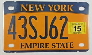 Matrícula de motocicleta New York 2015 NY Empire State 43SJ62 naranja - Imagen 1 de 4