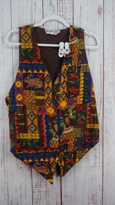 Vintage 90’s Access Vest Womens Medium Farm Boho Embroidered Cotton Tie Back - Image 1 of 4