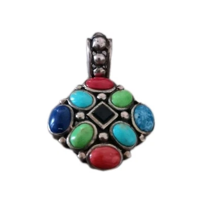 Multi Stone Cluster Turquoise Pendant 925 1990's -Y2K ???  - Image 1 of 4