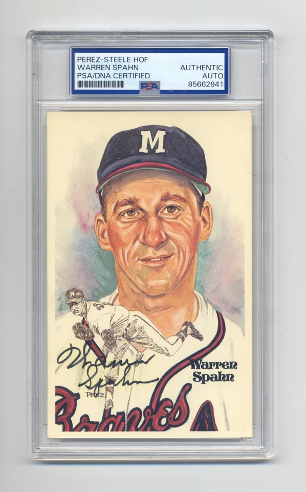 WARREN SPAHN AUTOGRAPHED PEREZ STEELE POST CARD  PSA/DNA Authenticated - Image 1 of 1