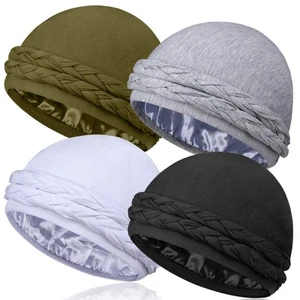 4 Stück Satin gefütterte Turban Kopftücher für Männer, Halo Turban Kopftuch für Haare - Bild 1 von 7