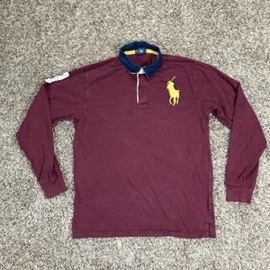Polo Ralph Lauren Rugby Shirt Youth XL Burgundy Maroon Vintage Big Pony - Picture 1 of 9