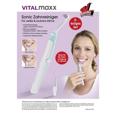 VITALMAXX Zahnsteinentferner Schallvibration LED Licht Zahnreiniger mit 2 Aufsätzen Plaque