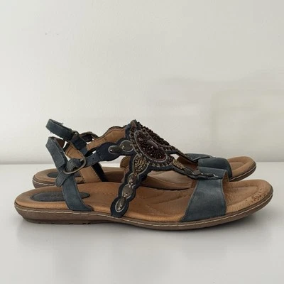 Sandalias de gamuza para mujer EARTH 8,5 Sunbeam azul marroquí cómodas ropa boho resort Foto 1 de 4