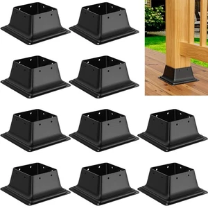 4X4 Post Base 10Pcs, Internal 3.6"X3.6" Heavy Duty Powder-Coated Steel Post Brac - Picture 1 of 6