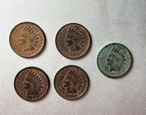 Indian Head Penny Lot | Nearly Uncirculated | 1890, 1901, 1902, 1904, 1907 - Picture 1 of 4