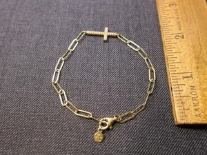 Beautiful gold plated sterling silver paperclip link bracelet w/CZ cross PAJ 925 - Picture 1 of 3