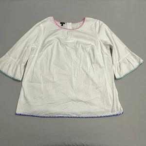Talbots Top Womens 2X White Colorful Trim Embroidery Shirt Summer Beachy Coastal - Picture 1 of 17