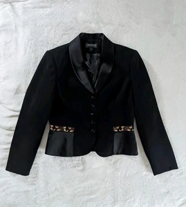 Vintage John Meyer schwarzer Mixed Media Perlen Blazer Damengröße 8 Blumenmuster Büro - Bild 1 von 8