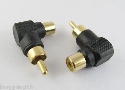 1pcs RCA Male Plug to RCA Female Jack Right Angled AV Audio Adapter Black Gold - Image 1 of 2