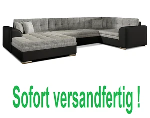 XL WOHNLANDSCHAFT "sofort lieferbar" U-FORM ECKSOFA SCHLAFSOFA GRAU-SCHWARZ SAMT - Bild 1 von 21