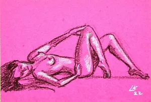 Elegante dibujo minimalista reclinado con forma femenina desnuda - Imagen 1 de 5