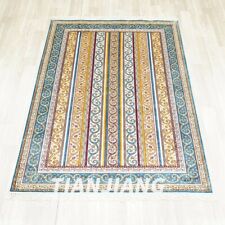 4'x6' Handwoven Silk Carpet Striped Pattern Home Indoor Turkish Rug HF306B