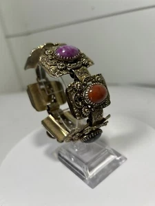 Retro 70er Jahre Ära Armband goldfarben mit bunten Steinen - Bild 1 von 24