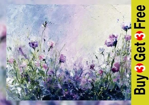 Purple Wildflower Meadow Scene 5"x7" Print on Matte Paper | Gentle Floral Art - Picture 1 of 17