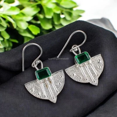 ЗЕЛЕНЫЙ ИЗУМРУД драгоценный камень висячие матери подарок серьги ювелирных изделий из чистого серебра - Изображение 1 из 4