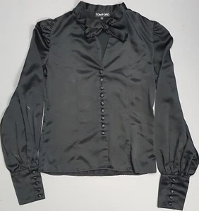 TOM FORD Womens Black Blouse Pussy-Bow Collar Long Sleeves Top Shirt Size XS - Picture 1 of 7