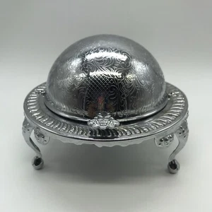 Vintage Mid Century Silver Plated Butter Dish Footed Sphere Revolving Lid (used) - Picture 1 of 4