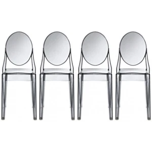 Set of 4 Transparent Modern Arm Less Plastic Acrylic Side Dining Chairs - Picture 1 of 6
