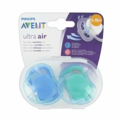 Paquete de 2 chupetes Philips Avent Ultra Air 6-18 meses azul/verde o rosa/naranja Foto 1 de 4