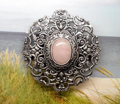 #1028 АНТИКВАРНАЯ ЗАКОЛКА .925 S/S С ПОКРЫТИЕМ 80 ММ ВО ФРАНЦУЗСКОМ СТИЛЕ С РОЗОВЫМ КВАРЦЕМ 25x18 мм - Изображение 1 из 2