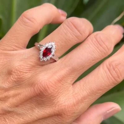 Stunning Austrian Crystal Marquise Cut Ruby & Diamond color Ring, Size 6.25 - Image 1 of 3