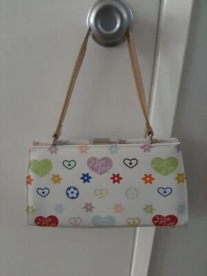 I Love Lucy Black W/ Hearts and Flower Purse W/Multi Color Hearts & Flowers  - Image 1 of 4