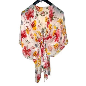 Blusa Kimono TOP Talla Pequeña/Mediana Manga Ancha Corbata Frontal Chifón Transparente Umgee - Imagen 1 de 7