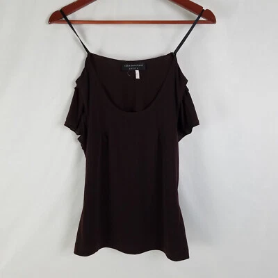 Camisa conectada para mujer pequeña marrón pequeña top manga corta cuello redondo hebilla trasera Foto 1 de 4