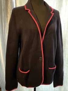 Talbots Women's L Blazer Sweater Single Button Navy Blue + Pink Jacket - Picture 1 of 8