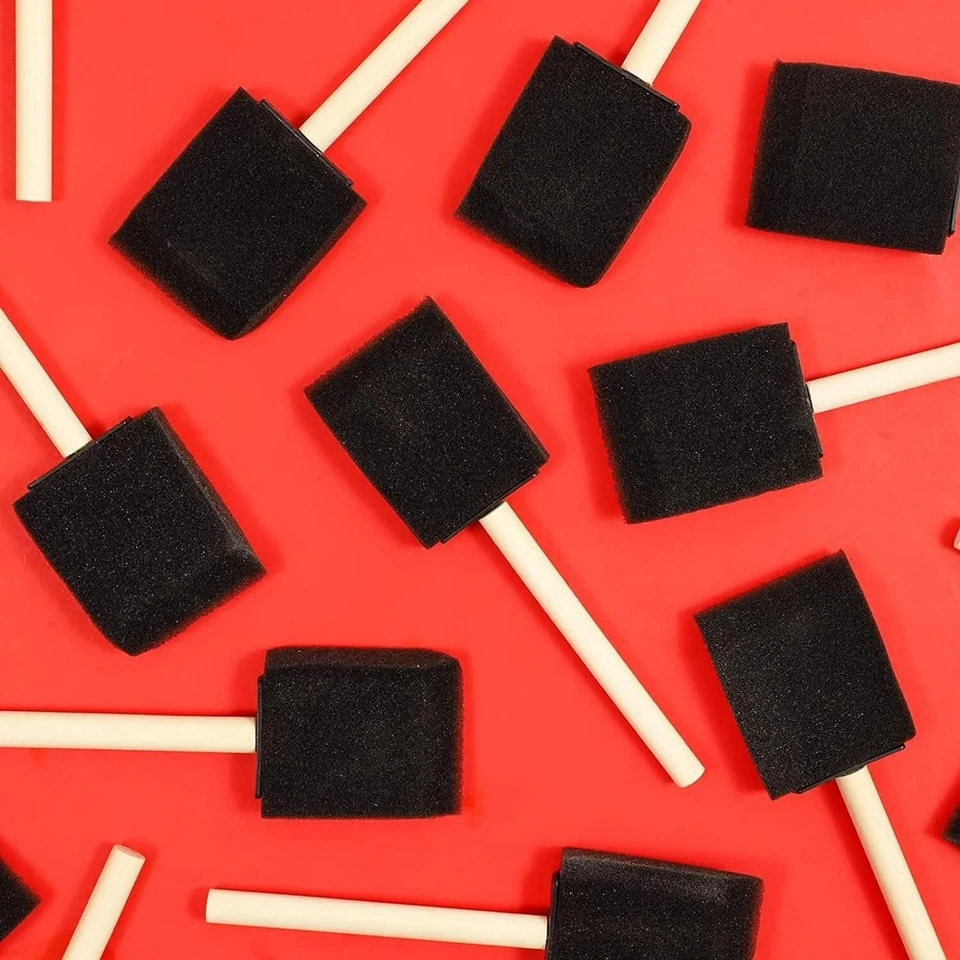 1" Foam Sponge Wood Handle Paint Brush Set Super Value Pack of 50 Lightweight Du