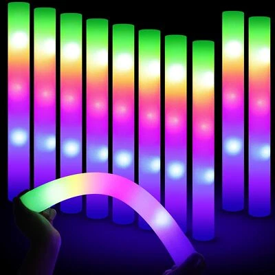 30-500Pcs LED Light Up Foam Stick Glow Sticks Rally Baton Flashing Party Wedding
