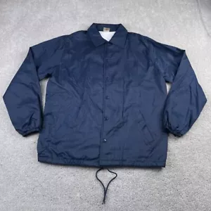 VINTAGE Cheetah Jacket Mens Medium Blue Warm Up Lined Satin Windbreaker 80s - Picture 1 of 14