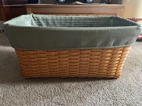 Longaberger 1999 Hope Chest Basket w Leather Handles, Protector & Liner~RARE! Cover