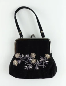Dorothy Perkins Vintage Mini Bag Clutch Black with silver embroidery and beads - Picture 1 of 4