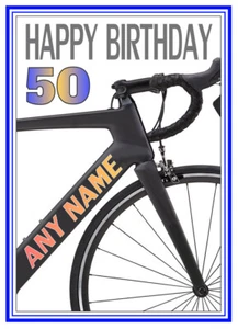 TARJETA DE CUMPLEAÑOS DE BICICLETA DE CARRETERA CICLISTA PERSONALIZADA 18 21 30 40 ETC. CORREO GRATUITO - Imagen 1 de 2