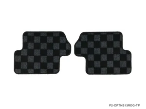 P2M REAR Checkered Flag Race Carpet Floor Mats Silvia 240sx S13 LHD Dark Grey - Picture 1 of 3