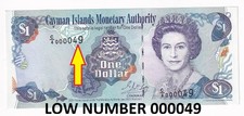 Cayman Islands 1 Dollar 2001 LOW NUMBER 000049 Serial C/4 P# 26c UNC (e404)