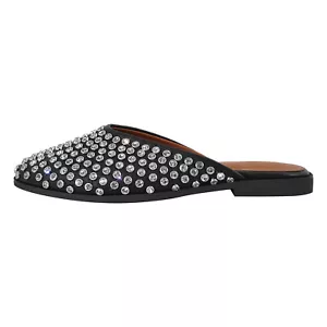 Women's Fashion Diamante Round Toe Slip On Mules Rhinestone Slingback Flat Shoes - Picture 1 of 24