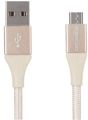 Amazon USB 2.0 A to USB Micro-B Cable Double Braided Nylon Gold - 6ft/1.8m - Image 1 of 4